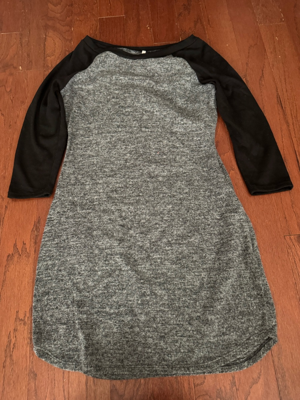 Grey Knit Bodycon Dress with Black Sleeves